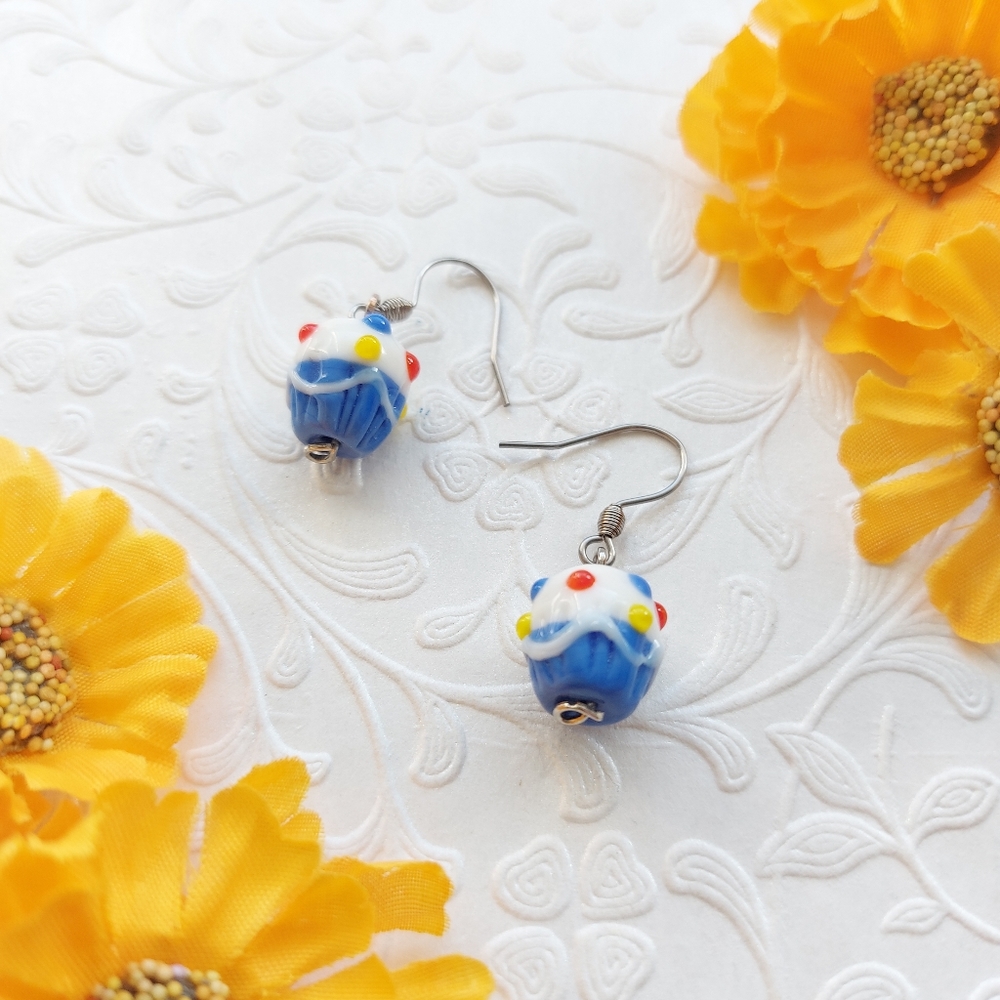 Cute and colorful glass cupcake earrings